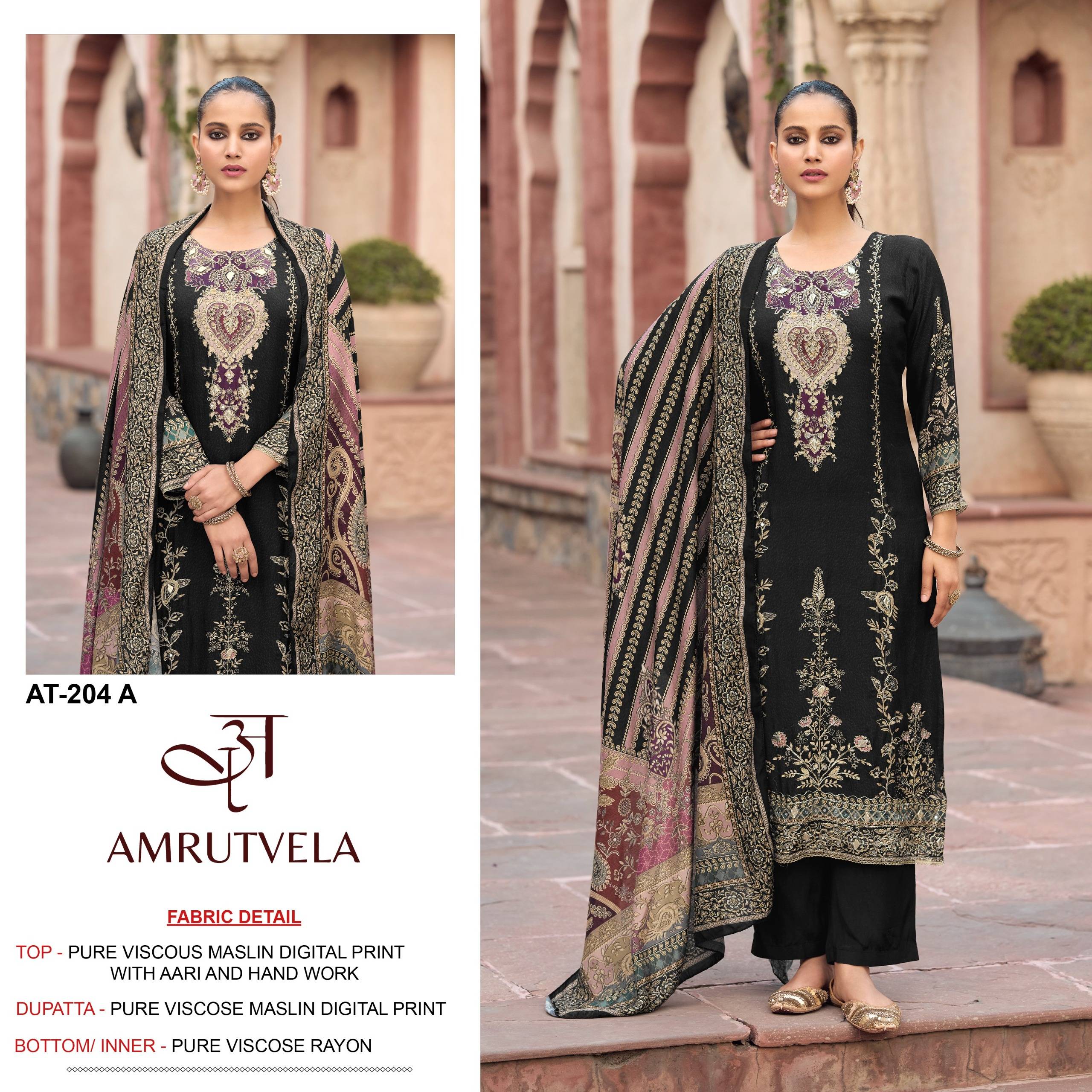 AT204 Series By AMRUTVELA Pakistani Suits Colorful Ethnic Wear Pure viscous Maslin Readymade Dresses At Wholesale